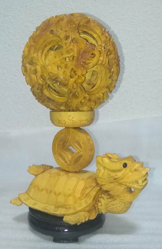 ★中国のお土産　木彫り球東洋彫刻天球置物　置物　飾り物　彫り物　地球儀