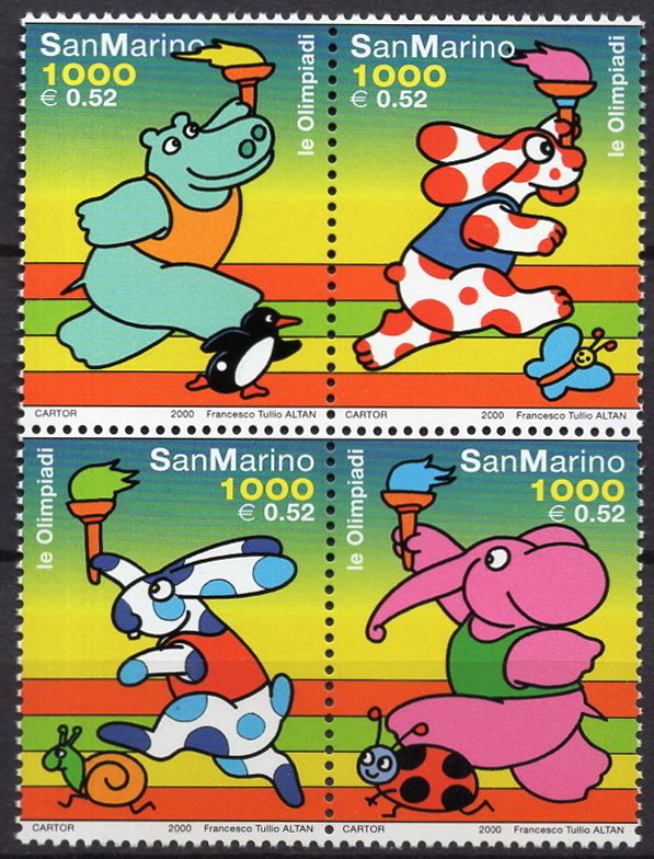 ★2000年 サンマリノ - かわいい切手 「シドニーオリンピック」4種完 未使用(MNH)(SC#1483)★ZR-225