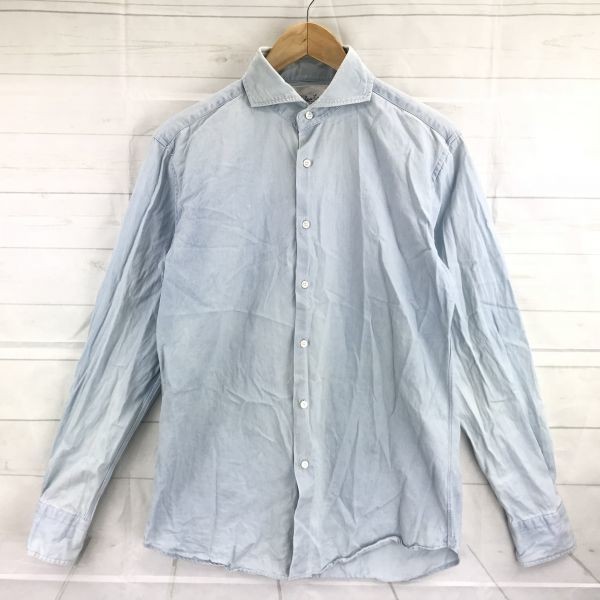 送料安/テッシトゥーラモンティ★シャンブレーシャツ【L程度/水色】長袖/コットン100％◆BA101