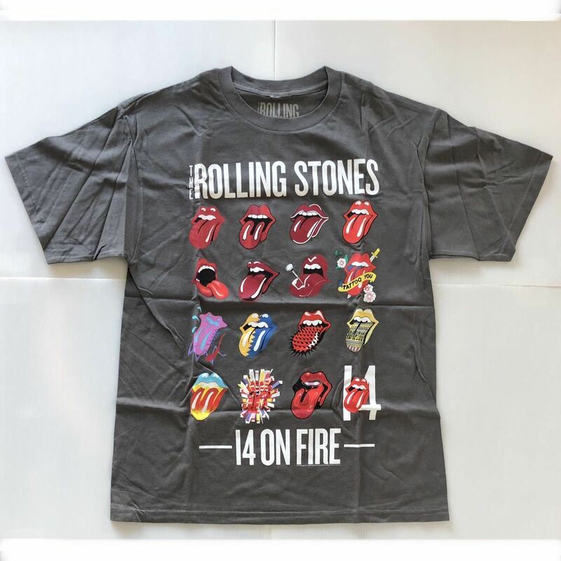 【グレーM】ローリングストーンズ 2014 ツアー 公式Tシャツ「14 ON FIRE」東京ドーム購入/未着用新品/THE ROLLING STONES/チャーリーワッツ