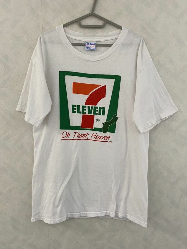 90s セブンイレブン USA製 Tシャツ サイズM 白 シングルステッチ AllSport ビンテージ 企業物 コンビニ 7-Eleven アメリカ 古着 オールド