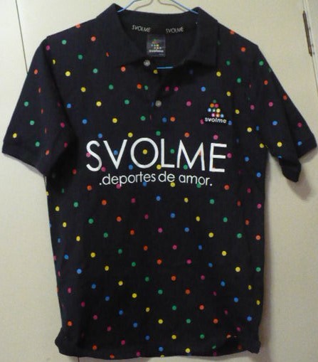 美品　svolme(スボルメ)製ドット柄ＤＲＹカノコ半袖ポロシャツ　Ｓ　ネイビー
