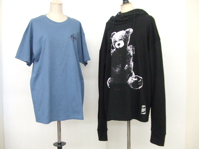 【お買得！】★RIP DESIGN WORXX/ripdw★Lサイズトップス2点セット ①半袖Tシャツ/青系/ロゴ ②長袖パーカー/黒/クマプリント