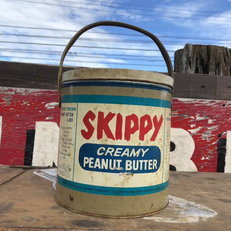 ⑩ SKIPPY ヴィンテージ缶 バケツ ピーナッツバター カフェ ジャンク シャビー ガーデン アクセサリー 小物入れ アンティーク雑貨