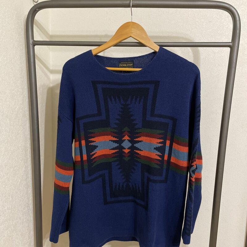 希少　別注【 BAYFLOW ベイフロー × PENDLETON ペンドルトン ネイティブ ニット M 希少　ネイビー　コットン綿100