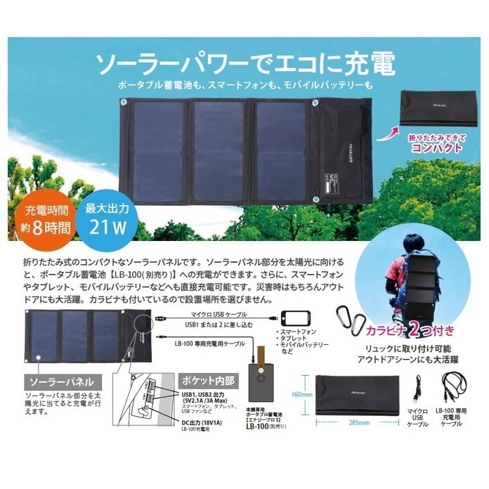 ★ポータブル蓄電池【エナジープロS】専用ソーラーパネルLBP-21