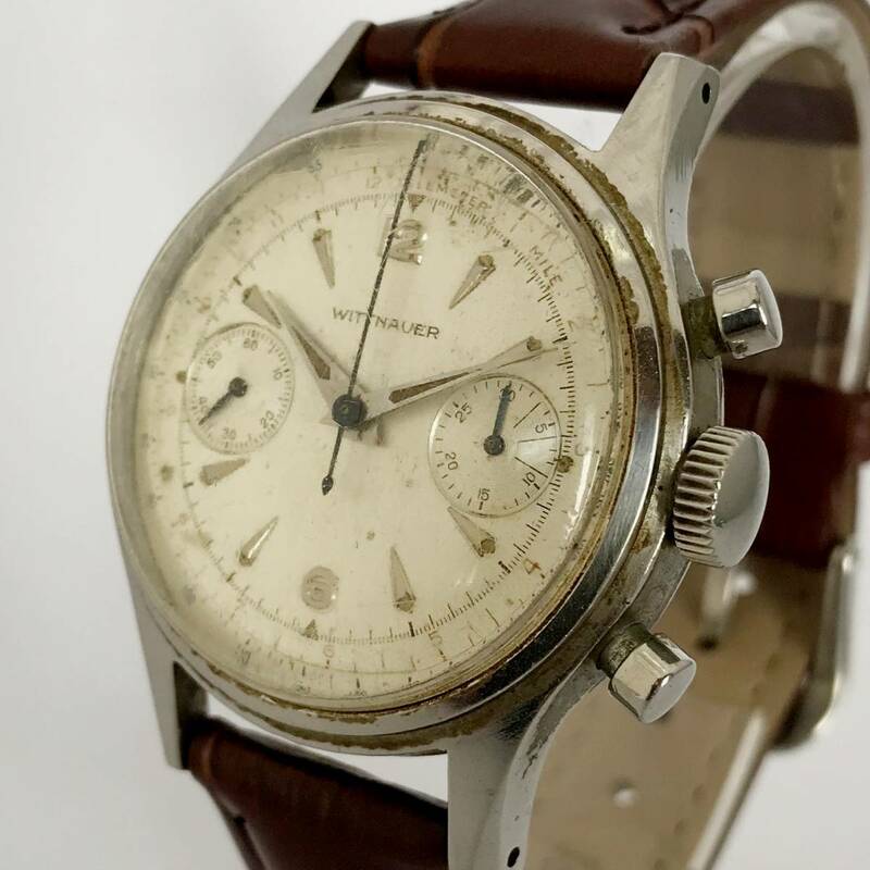 【1950年代】Wittnauer ウィットナー アンティーク メンズ腕時計 クロノグラフ 35mm 白文字盤 model:3256 紳士用機械式手巻き