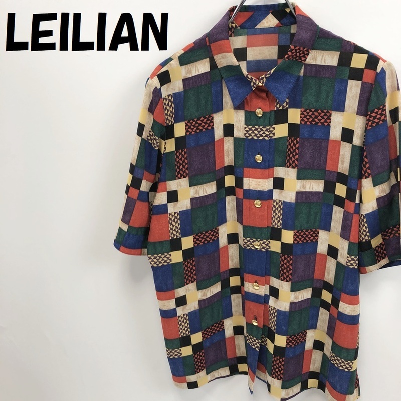 【人気】LEILIAN/レリアン 総柄 半袖 シャツ 金ボタン 柄シャツ マルチカラー サイズ11 レディース/S2224