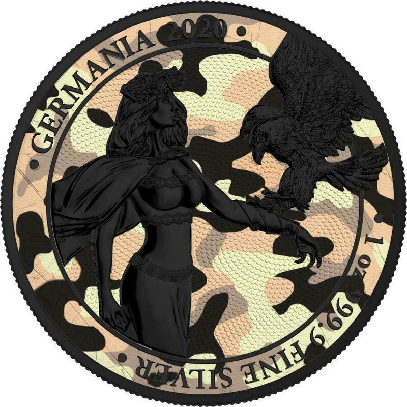 ドイツ　ゲルマニア　2020年　銀貨　5マルク　Camouflage Edition - N. Africa -　@6-66