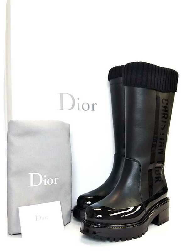 新品 19-20AW Dior ディオール GREASER-D カーフスキン & ウール ロングブーツ 23cmくらい レザー ブーツ ブラック レディース 36