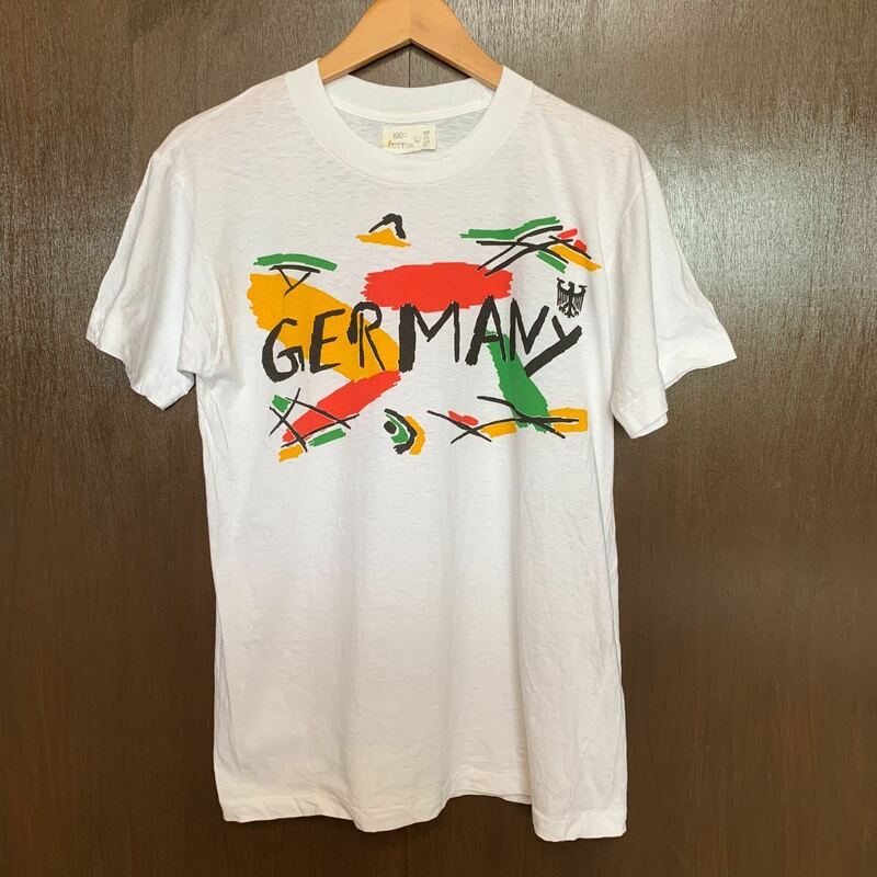 80s ドイツ製 Tシャツ シングルステッチ 1980年代製 サイズL 白 アートT アメカジ ストリート ビンテージ ヨーロッパ ユーロ