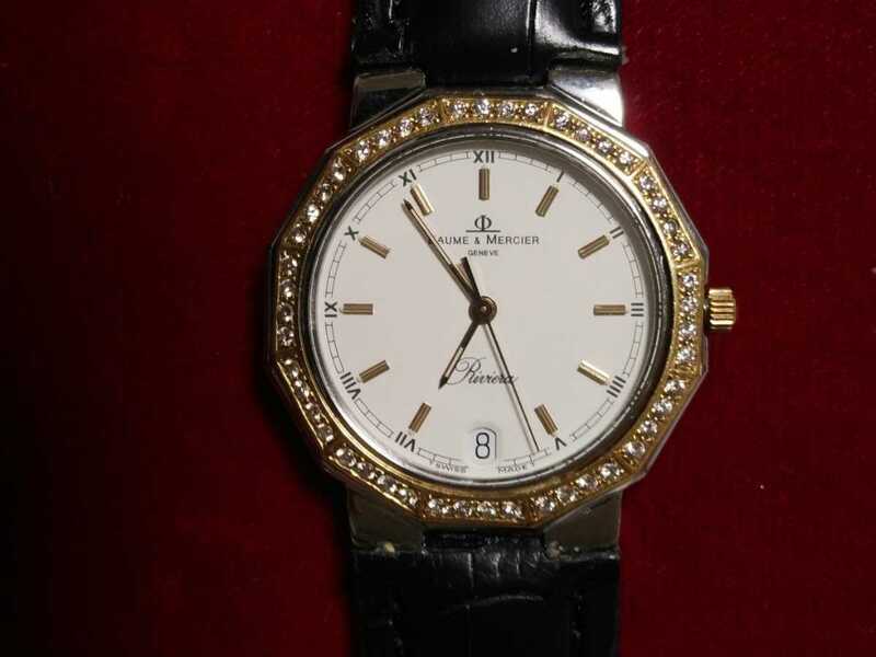 【ボーム＆メルシエ】5131.3 リヴィエラ ローマン デイト ダイヤ　18Ｋベゼル QZ メンズ腕時計