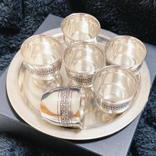 a88)銀食器 シルバー ショットグラス ロシア ウォッカ 杯 トレー 6客セット グラス 銀 食器 盃 お猪口 コップ
