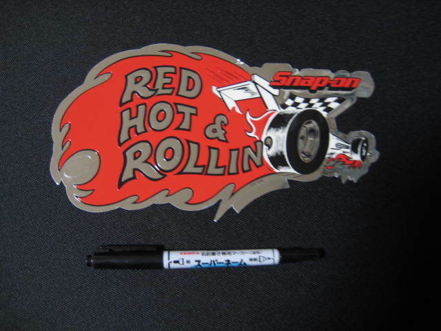 当時物 レア snap-on ステッカー スナップオン SNAP ON キラキラ 銀 赤 アメ車などに かっこいい 炎 タイヤ フラッグ 旗 RED HOT＆ROLLIN