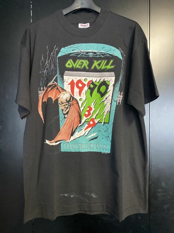 90'S 当時物　OVER KILL ヴィンテージTシャツ　サイズXL バンドTシャツ　USA製　　オーバーキル　Tシャツ　コピーライト　シングルステッチ