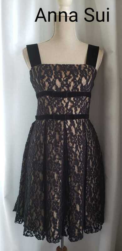 大変美品　Anna Sui USA製　可愛いレースドレス　黒　フォーマル可