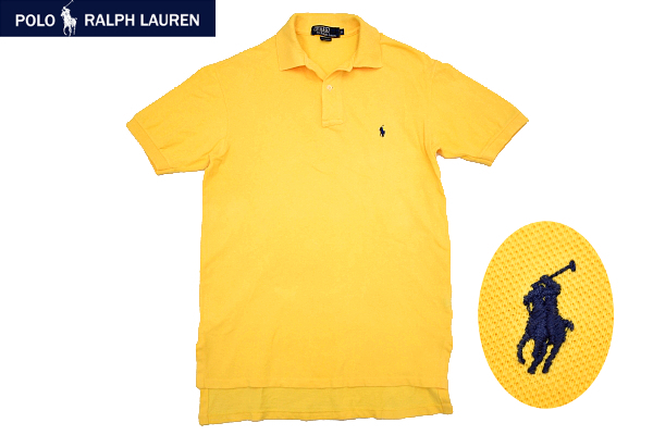 Y-2507★送料無料★美品★Polo by Ralph Lauren ポロ ラルフローレン★80s 90s アメリカ USA製 ヴィンテージ イエロー 半袖 ポロシャツ Ｓ