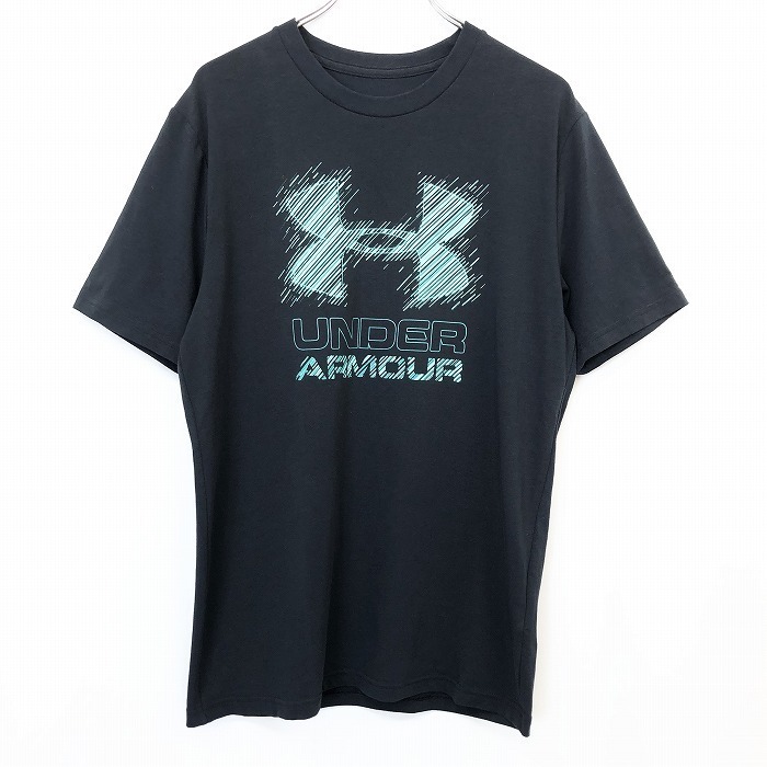 UNDER ARMOUR アンダーアーマー M メンズ 男性 Tシャツ カットソー ロゴプリント 丸首 クルーネック 半袖 綿×ポリエステル ブラック 黒