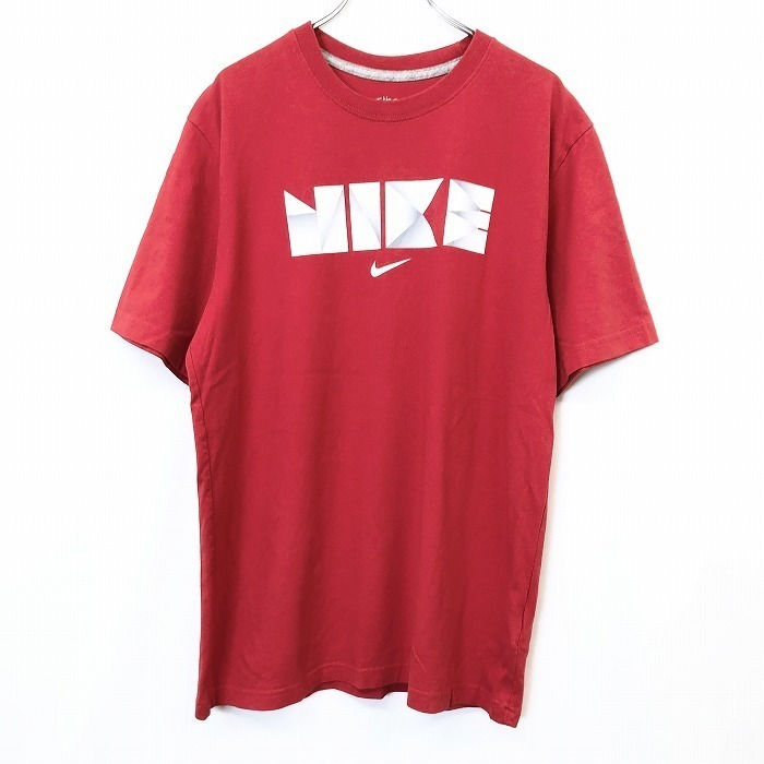 NIKE ナイキ XL メンズ 男性 Tシャツ カットソー ロゴ プリント ワンポイント 丸首 クルーネック 半袖 綿100% コットン レッド 赤