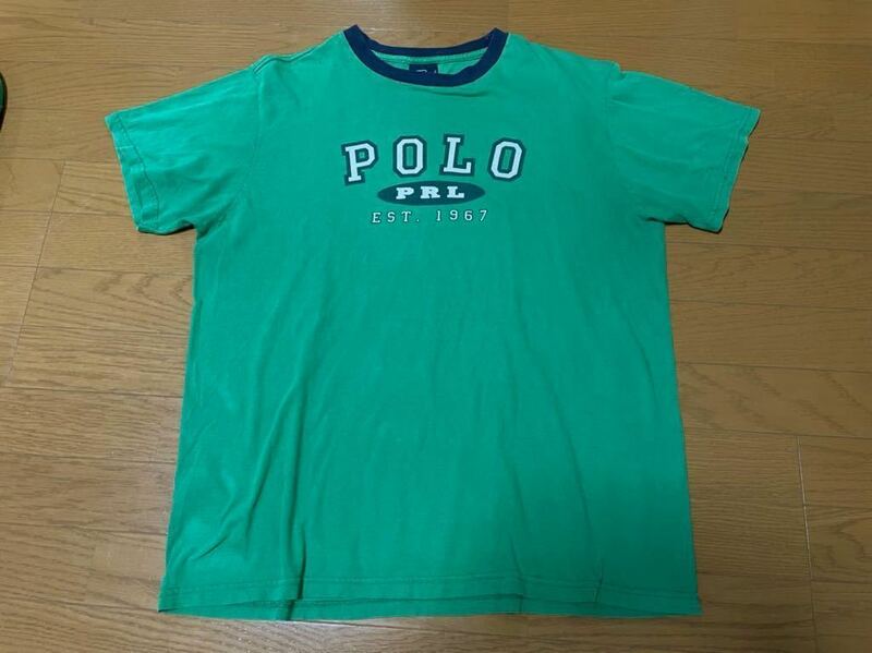 Polo Ralph Lauren ポロ ラルフローレン　Tシャツ　半袖 リンガー プリント　L USA製　90'S ヴィンテージ　緑