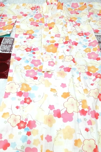 花柄鳥絵浴衣ゆかた/和服 Flower pattern bird picture yukata / Japanese clothes