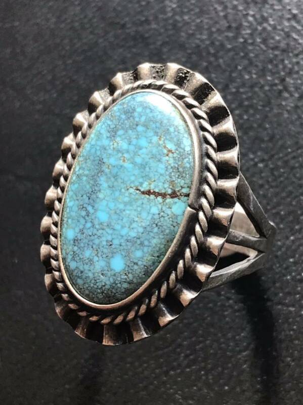 NAVAJO 【OLD PAWN】1960's High End Blue Wind Turquoise ブルーウィンド ターコイズ リング 17号 インディアンジュエリー ナバホ ホピ