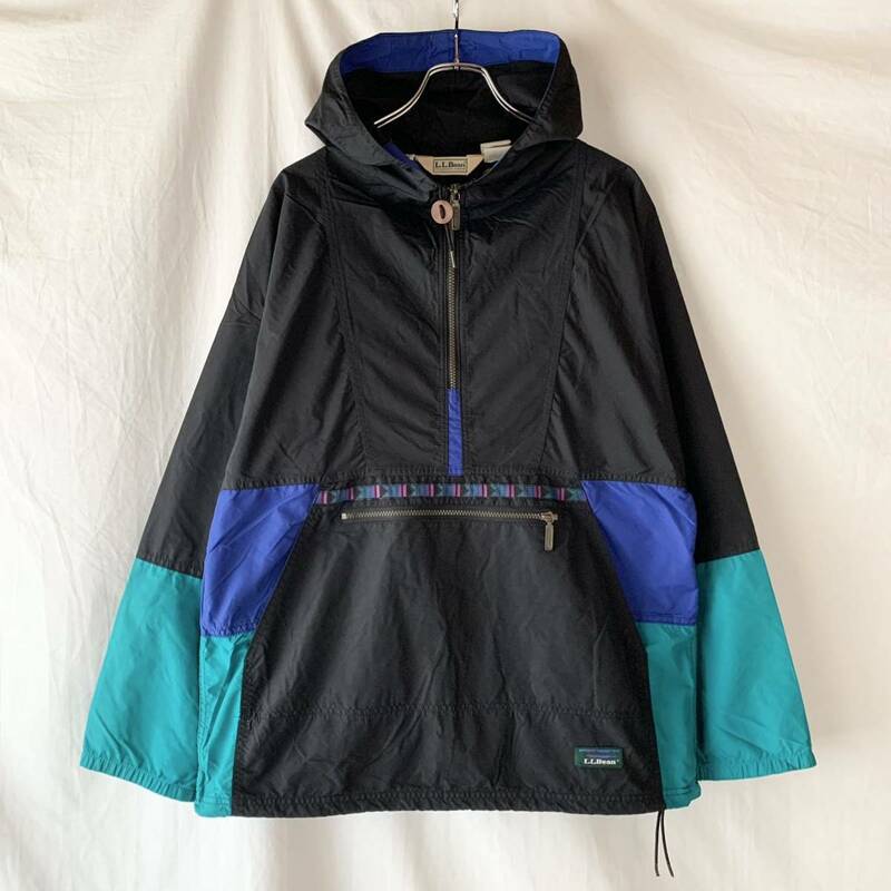 80s 90s USA製 L.L.Bean エルエルビーン チロリアン アノラックパーカー M ブラック/ブルー/エメグリ ヴィンテージ old