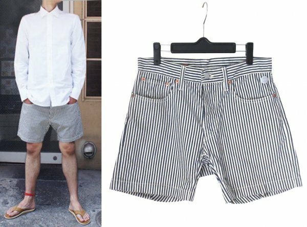 定価2.1万 SCYE BASICS ヒッコリーストライプ ペグトップ ショーツ 27 ショートパンツ サイ ベーシックス ※レターパック発送可