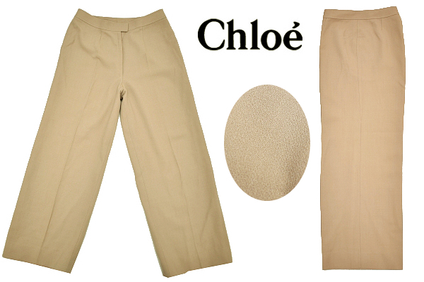 B-0076★送料無料★超美品★Chloe クロエ★通年 正規品 ベージュ スラックス ルーズ ワイド パンツ 大きいサイズ 44