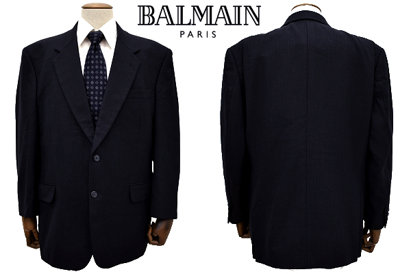 L-1933★美品★BALMAIN PARIS バルマン パリ 銀座 アルゴ 東京★秋冬 日本製 ネイビー紺ブレザー ストライプ テーラードジャケット XL 相当