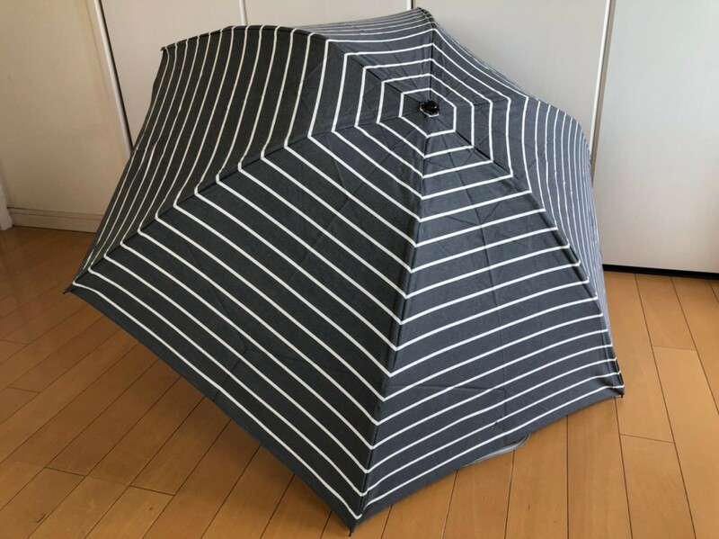 ☆新品☆オーロラ/日本製・紳士折りたたみ傘晴雨兼用傘/日傘雨傘/持ち手バンブー/ボーダーグレー