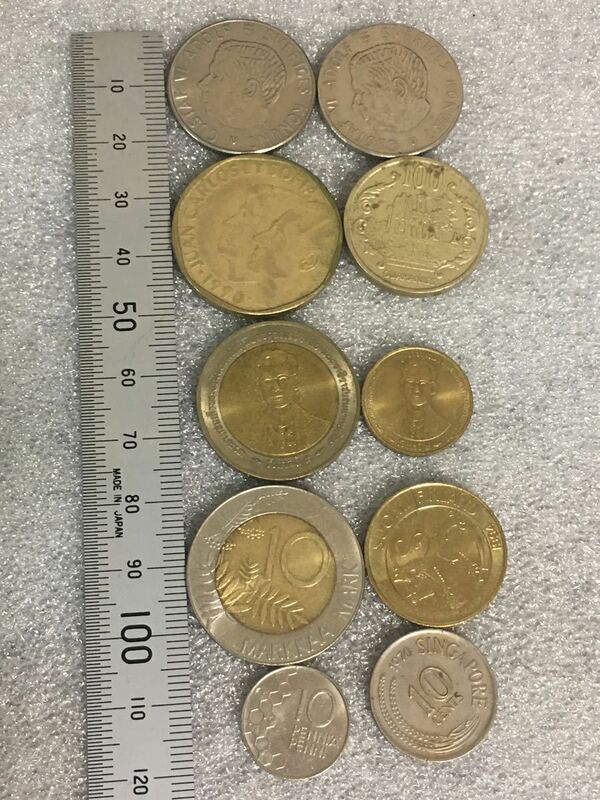 古銭硬貨まとめ10枚　スウェーデン、スペイン、パラグアイ、タイ、シンガポール