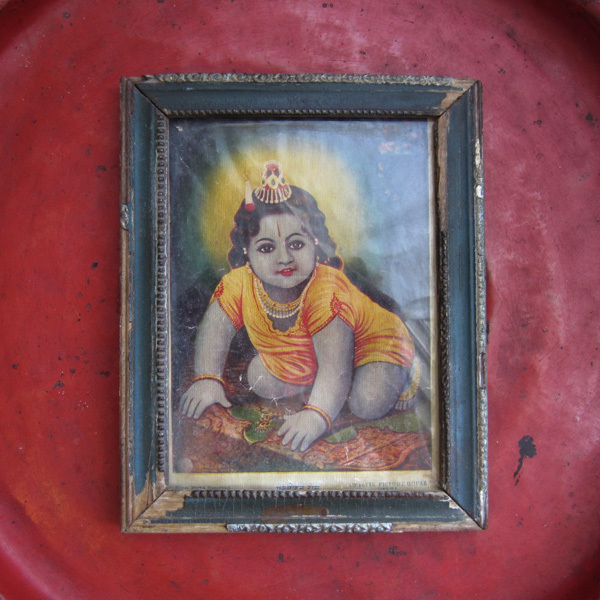 インドの古い宗教絵画　額装　ベビークリシュナ　アンティーク