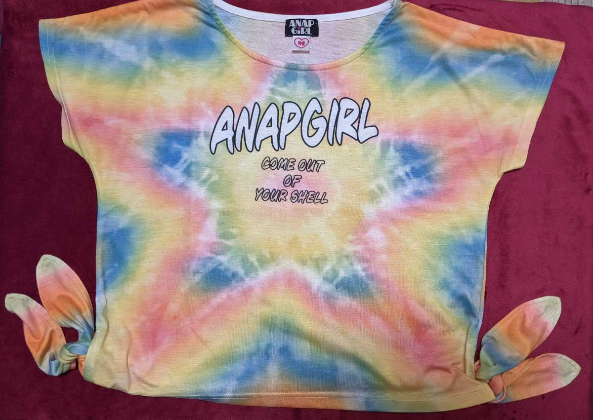 ★160サイズ ★ANAP GiRL アナップガール ★おしゃれなタイダイ染の半そでカットソー 裾結び フレンチスリーブ