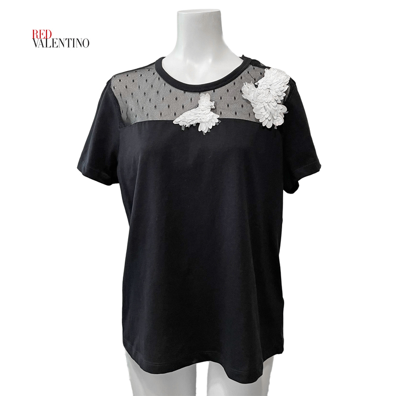 新品レッドヴァレンティノRED VALENTINOチュールTシャツ黒#M★