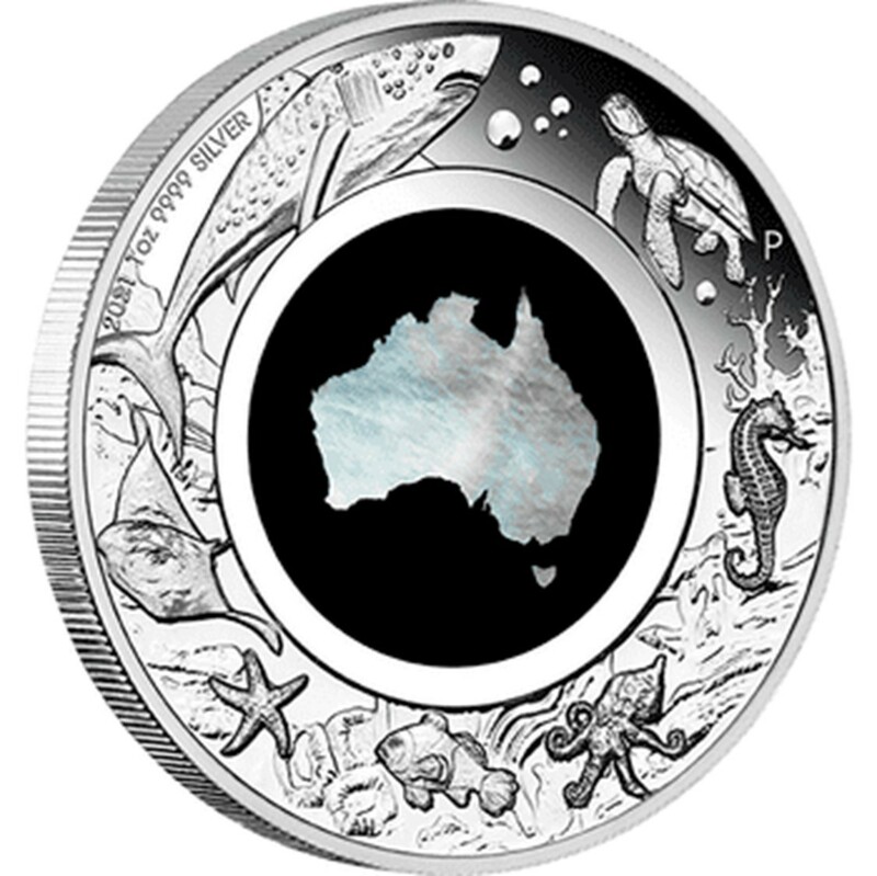 2021 オーストラリア オーストラリア大陸型真珠層嵌め込み 1オンス 1ドル プルーフ銀貨
