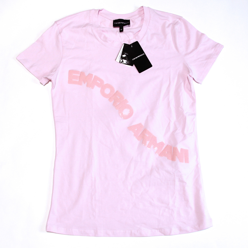 未使用 エンポリオアルマーニ スパンコール ロゴ Tシャツ ピンク 38 EMPORIO ARMANI