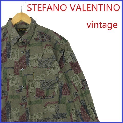 【美品】 90's ヴィンテージ STEFANO VALENTINO ステファノバレンチノ 総柄 シャツ 柄シャツ カットソー ポリシャツ トップス MA