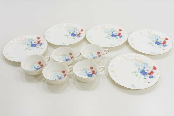 FRANCE ELDE MOMOYAMA JAPAN カップ＆プレート 5客セット 金彩 桃山陶器 コーヒーカップ ティーカップ 皿 食器 洋食器 アンティーク N-195Y