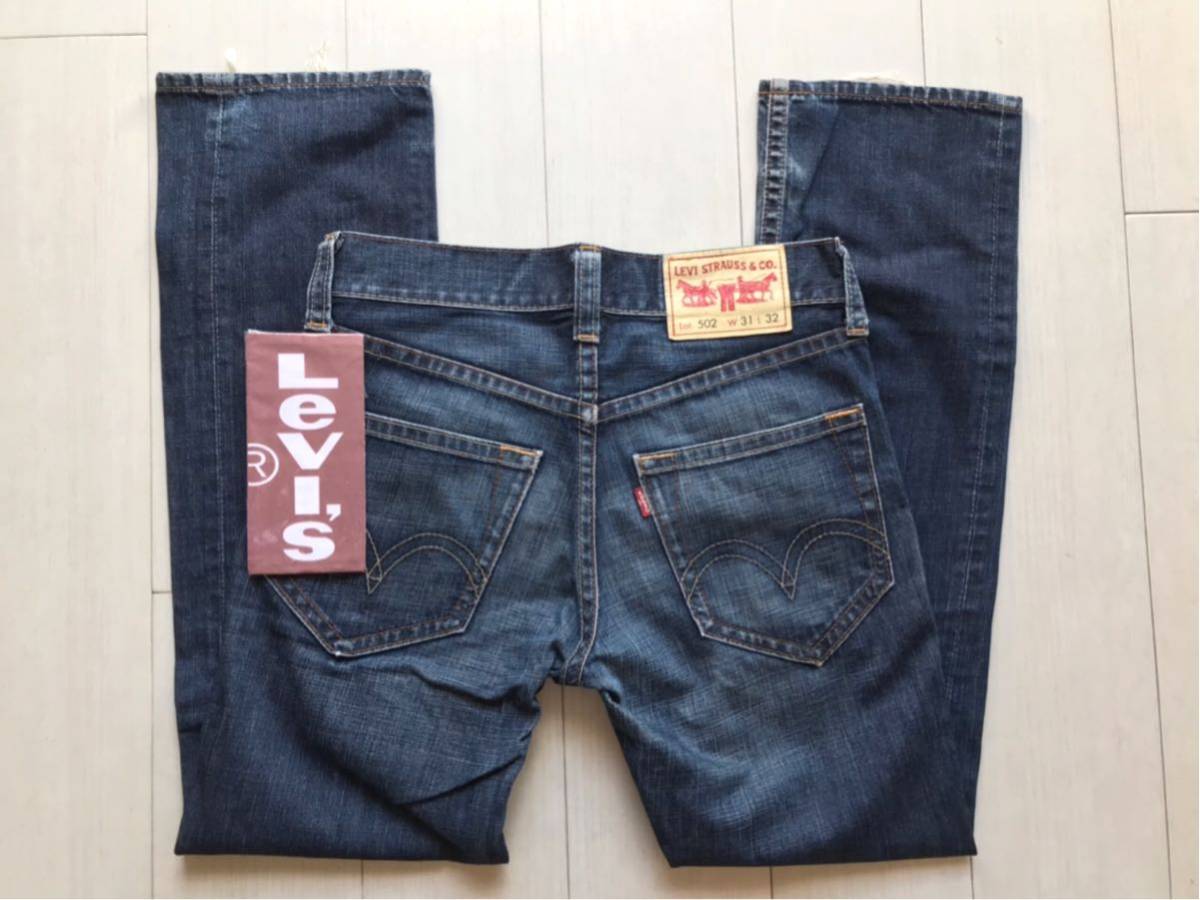 【即決】W31 リーバイス 502 levi's ユーズドヒゲ加工　オレンジイエローステッチ　Ne:Classic ストレート　裾チェーンステッチ仕様