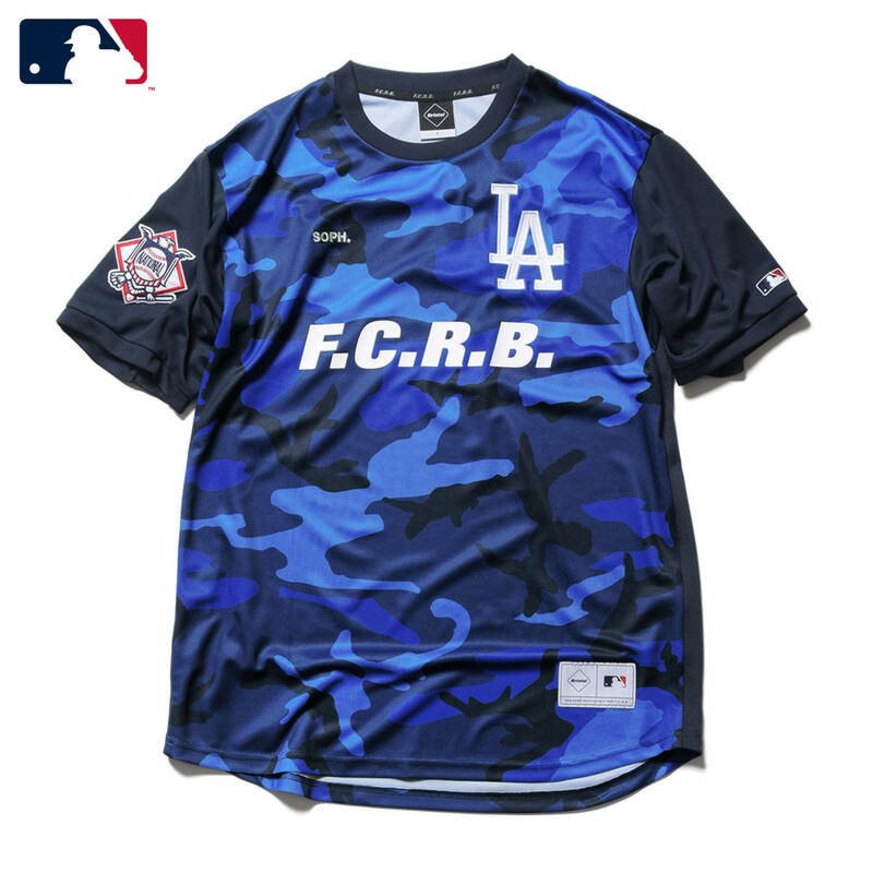 FCRB 21AW MLB TOUR GAME SHIRT　Mサイズ　新品　ツアー ゲームシャツ ワッペン Tシャツ 半袖 黒 青 迷彩 LOS ANGELES DODGERS ドジャース