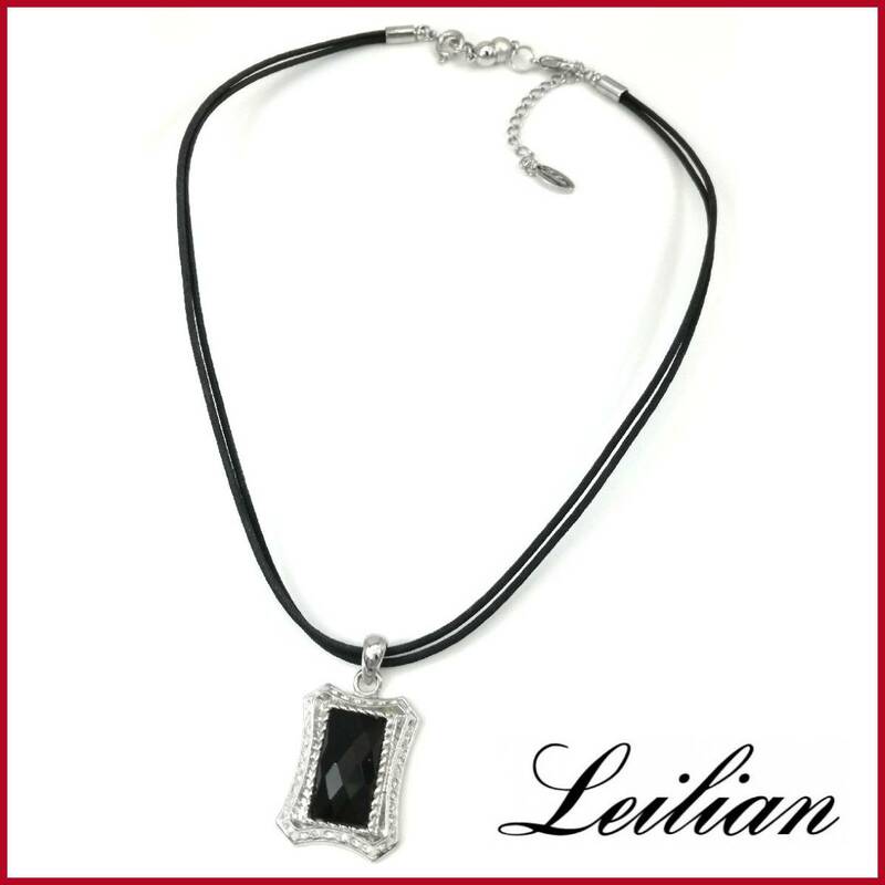 レリアン Leilian 黒 ブラック ラインストーン チョーカー ネックレス シルバーカラー 銀色 スクエア クール 大人 男女兼用 カッコイイ 