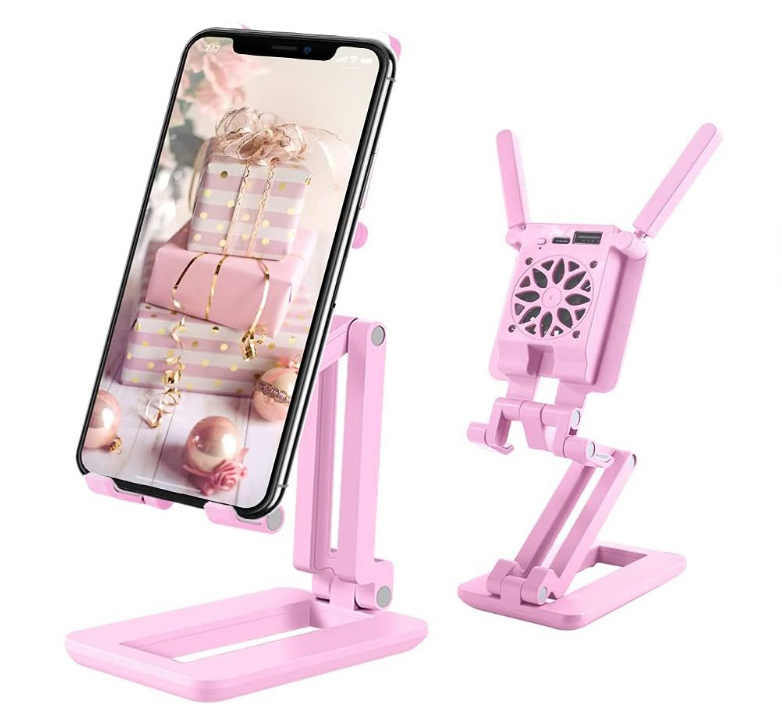 ★3in1自撮りライト・冷却ファン付き折りたたみ式デスクホルダー★タブレット、スマートフォン、iphoneに★送料安い★ピンク★
