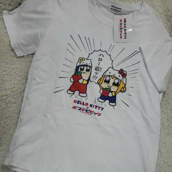 ポプテピピック　サンリオ　キティ　ミミィ　ポプ子　ピピ美　Tシャツ（ホワイト）L