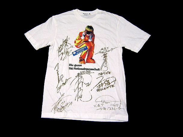 希少！非売品 サイン入り DESCENTE デサント SKI MATE 87 スキー代表チーム Tシャツ 1980年代 80's