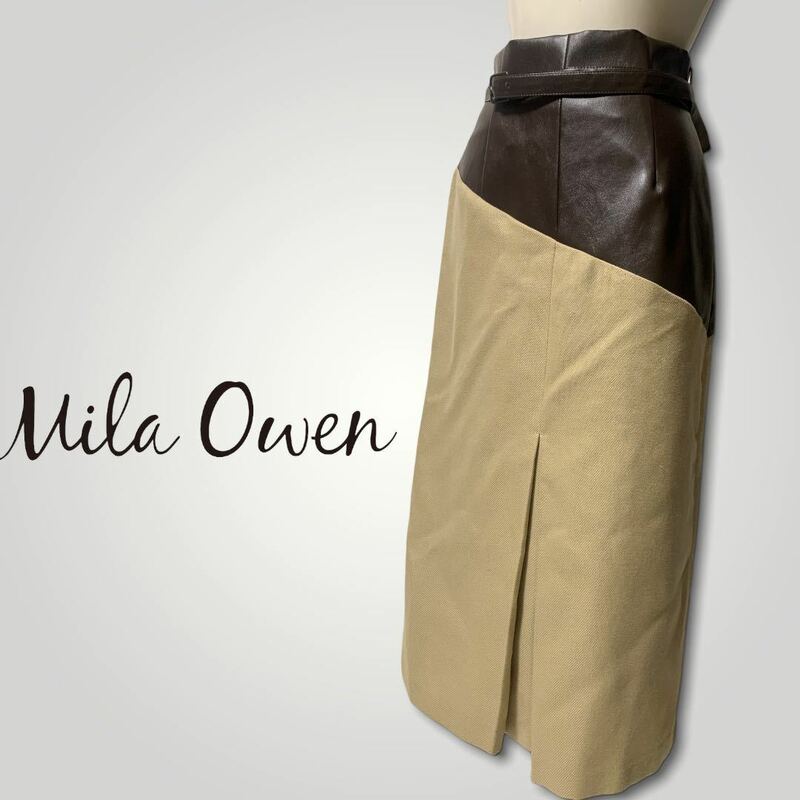 Mila Owen ミラオーウェン フェイクレザー バイカラー ストレートタイトスカート 09WFS204224 レディース size0 （S）