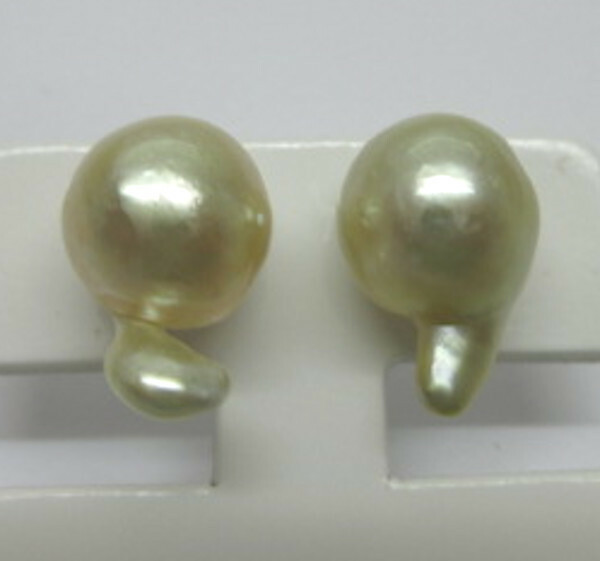 ∮真珠専門館∮ 面白い形シリーズ 白蝶真珠 ピアス 8.8mm ナチュラルゴールドカラー k18 大特価 (税込み)
