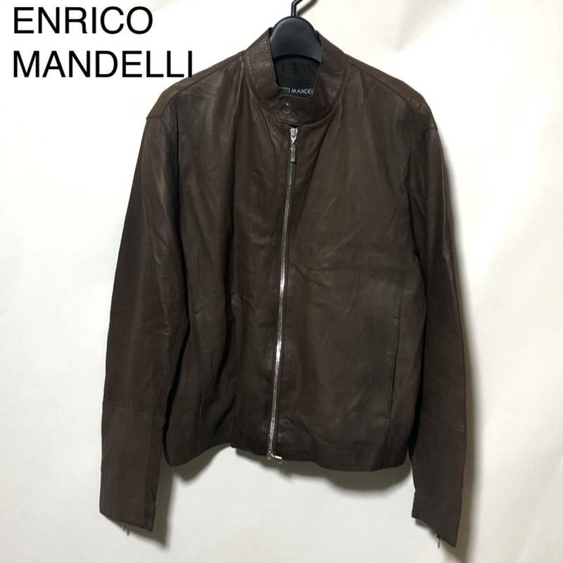 Enrico Mandelli レザーライダース 50/エンリコ マンデッリ シングル ブラウン