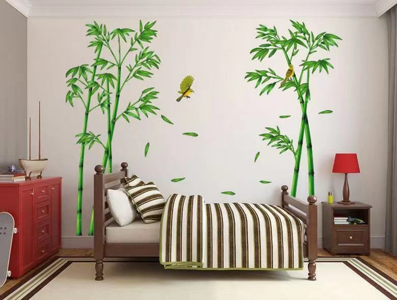 （NO.290）DIY剥がせる飾り壁紙ウォールステッカー綺麗な仕上り　竹と小鳥