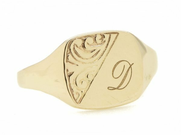 ビンテージ 英国 9CT ゴールド イニシャル スクエア シグネット リング 9金 無垢 イギリス製 ホールマーク バーミンガム 印台 指輪